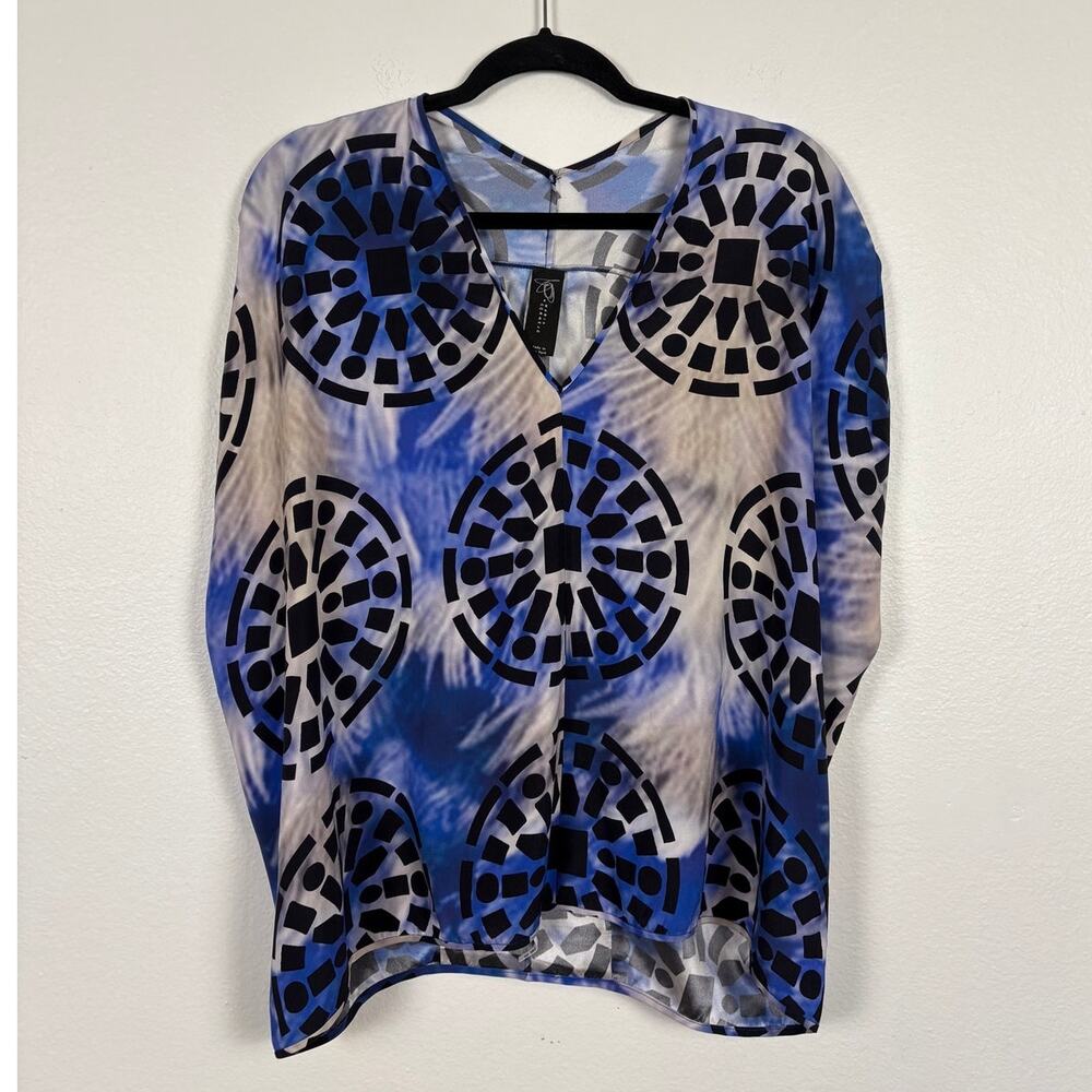 Zero + Maria Cornejo Geometric Vibrant All Over Print Sleeveless Silk Blouse 6